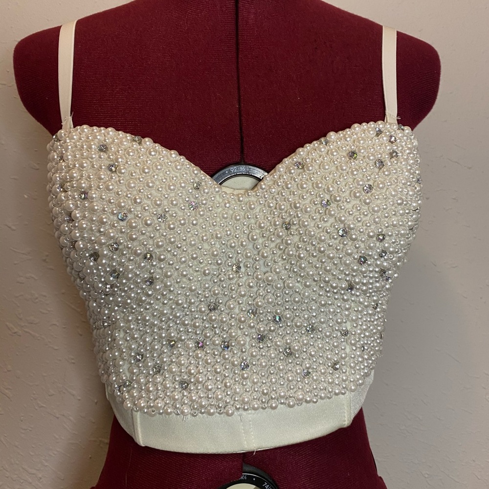 White embellished bustier top
